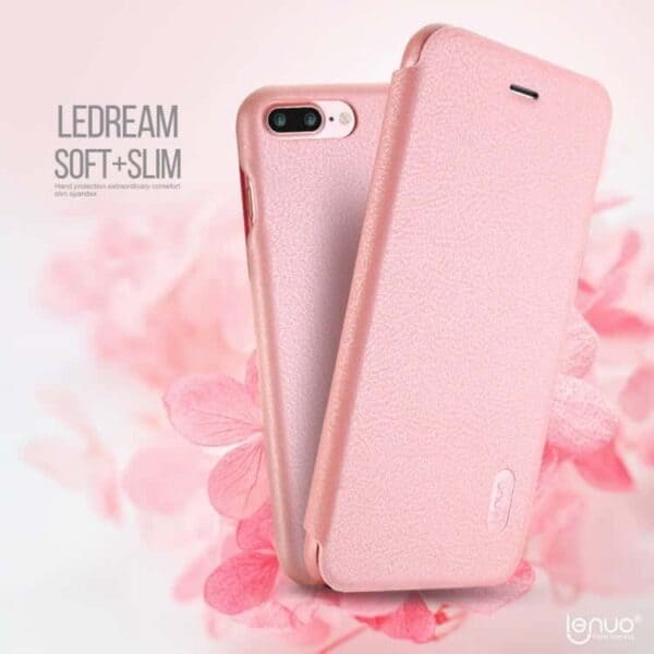 Iphone 7 Plus - Lenuo Ledream Tyndt Pu Læder Flip Cover - Pink