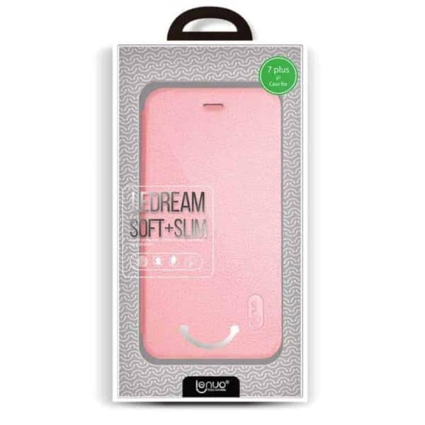 Iphone 7 Plus - Lenuo Ledream Tyndt Pu Læder Flip Cover - Pink