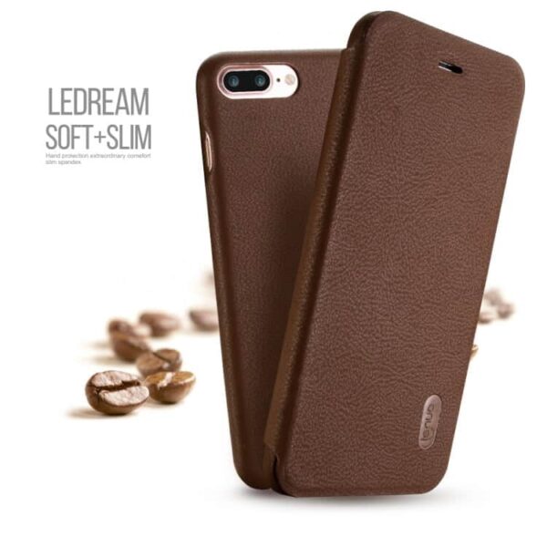 Iphone 7 Plus - Lenuo Ledream Tyndt Pu Læder Flip Cover - Brun