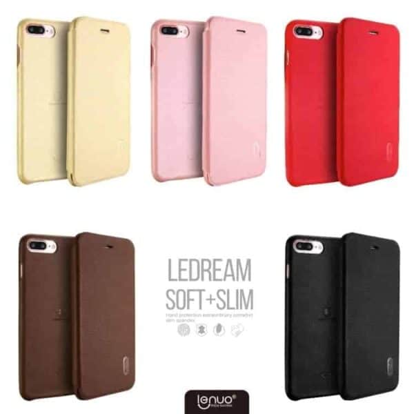 Iphone 7 Plus - Lenuo Ledream Tyndt Pu Læder Flip Cover - Brun