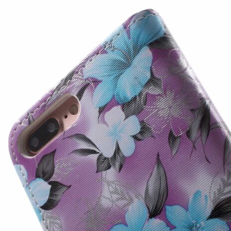 Iphone 7 Plus - Friske Blomster Pung Pu Læder Stand Etui - Lilla