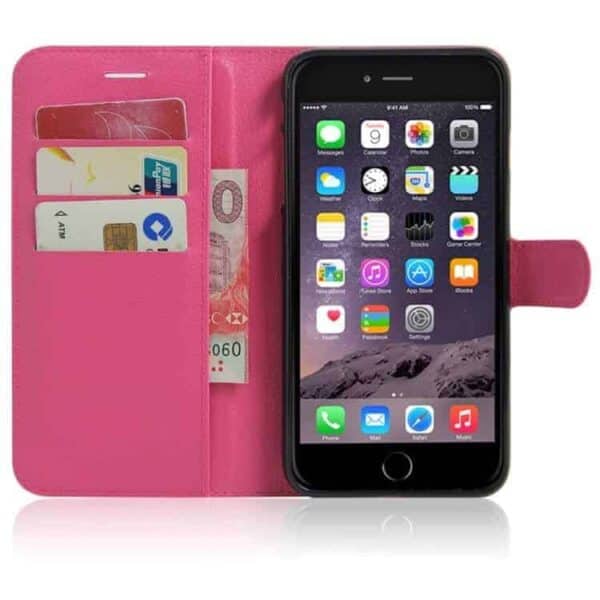 Iphone 7 Plus - Litchi Pu Læder Cover Med Pung - Rosa