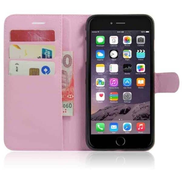 Iphone 7 Plus - Litchi Pu Læder Cover Med Pung - Pink