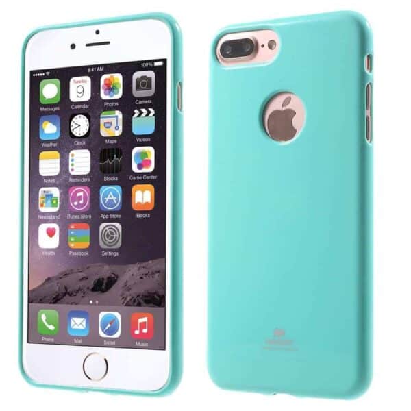 Iphone 8 Plus - Gummi Cover Med Funklende Pulver Design - Cyan