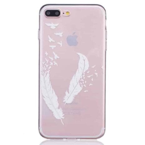 Iphone 7 Plus - Tyndt Tpu Etui - Hvide Fjer Og Fugle