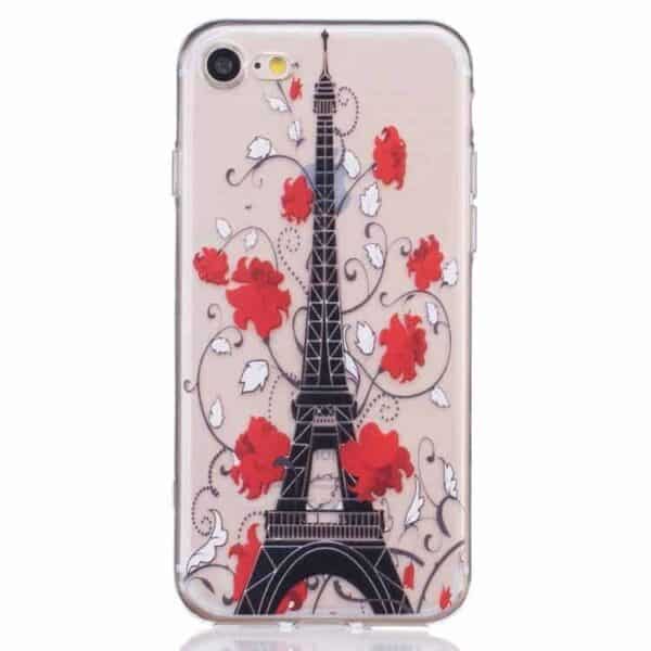 Iphone 7 - Tyndt Tpu Etui - Eiffel Tårn Og Blomster