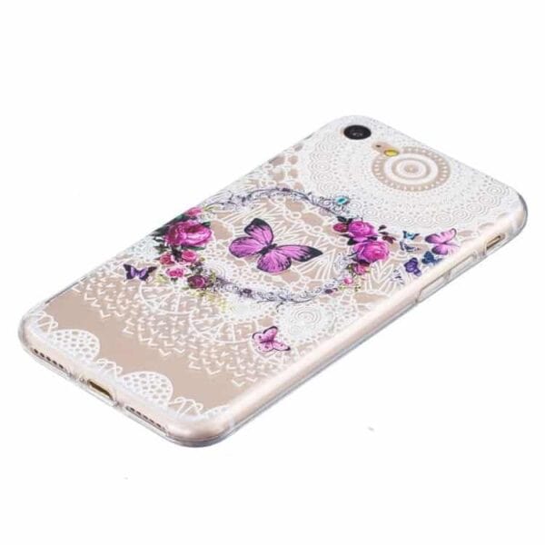 Iphone 7 - Tyndt Tpu Etui - Sommerfugle Og Mandala Mønster