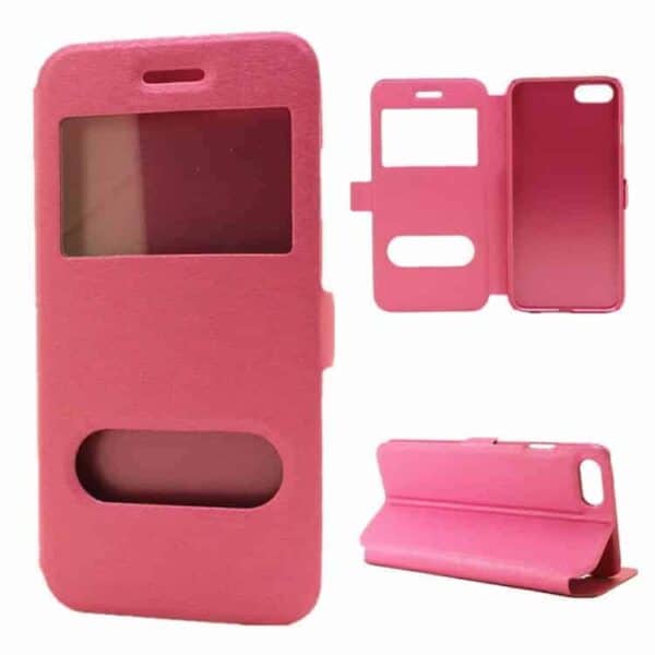 Iphone 7 - Pu Læder Cover Med Vindue - Rosa