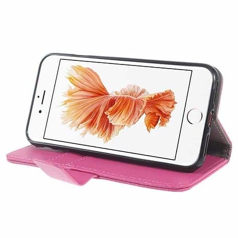 Iphone 7 - Litchi Pu Læder Cover Med Kortslots - Rosa
