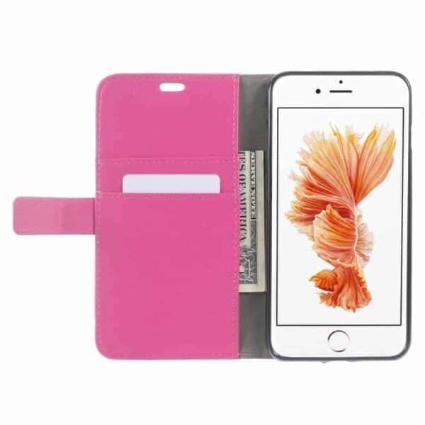 Iphone 7 Plus - Litchi Pu Læder Cover Med Kortslots - Rosa