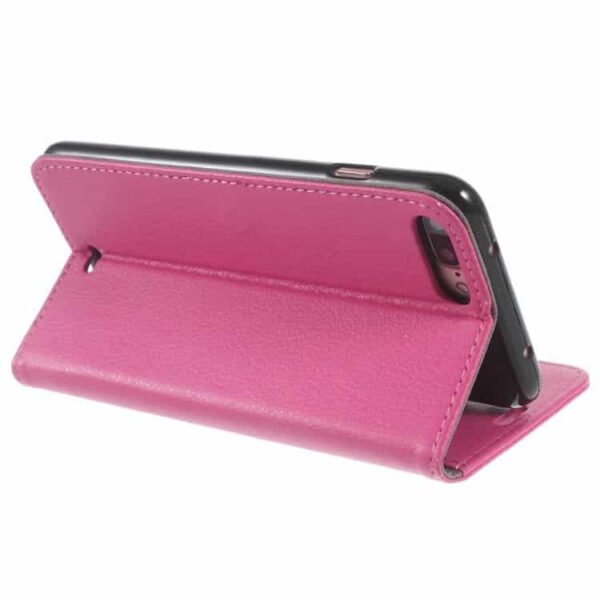 Iphone 7 Plus - Litchi Pu Læder Cover Med Kortslots - Rosa