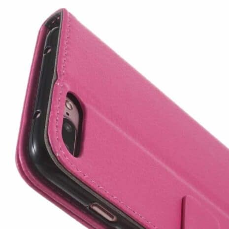 Iphone 7 Plus - Litchi Pu Læder Cover Med Kortslots - Rosa