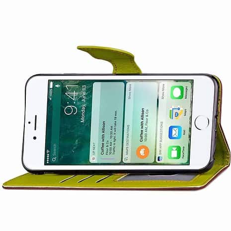 Iphone 8 Plus - Kunstlæder Etui Pung Med Blad Design - Brun