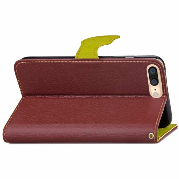 Iphone 8 Plus - Kunstlæder Etui Pung Med Blad Design - Brun