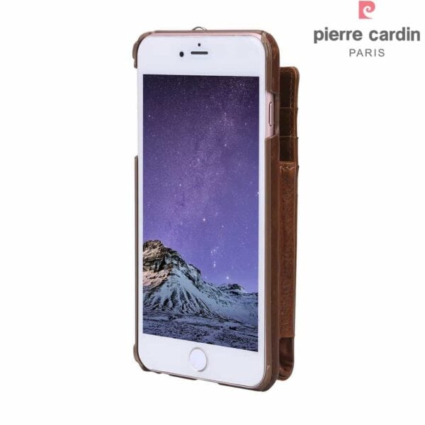 Iphone 6/6s - Pierre Cardin Ægte Læder Overtrukket Hard Cover Med Kortslots - Brun