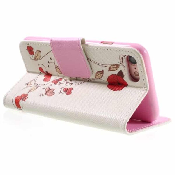 Iphone 7 - Solid Pc Tpu Cover Med Stand Og Kortslots - Røde Blomster