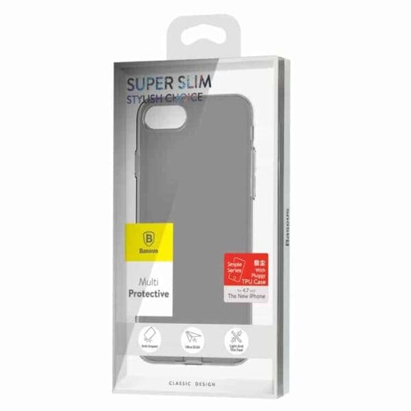 Iphone 7 - Baseus Simple Series Klart Tpu Cover Med Støvplug - Sort