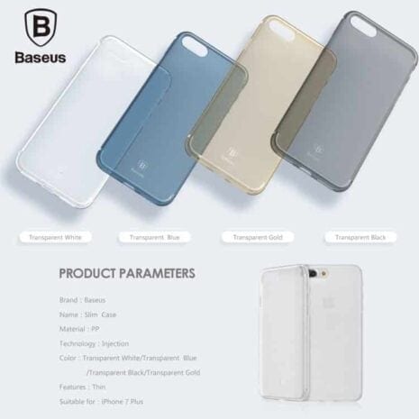 Iphone 7 Plus - Baseus 0.5mm Hard Cover Mat - Transparent Guld