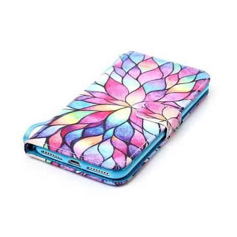 Iphone 7 Plus - Pung Stand Pu Læder Etui - Farverige Kronblade
