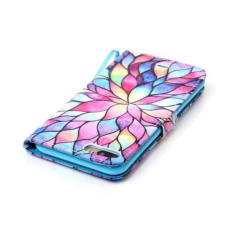 Iphone 7 Plus - Pung Stand Pu Læder Etui - Farverige Kronblade