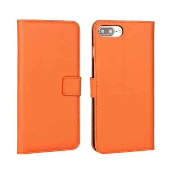 Iphone 7 Plus - Split Læder Pung Stand Etui - Orange