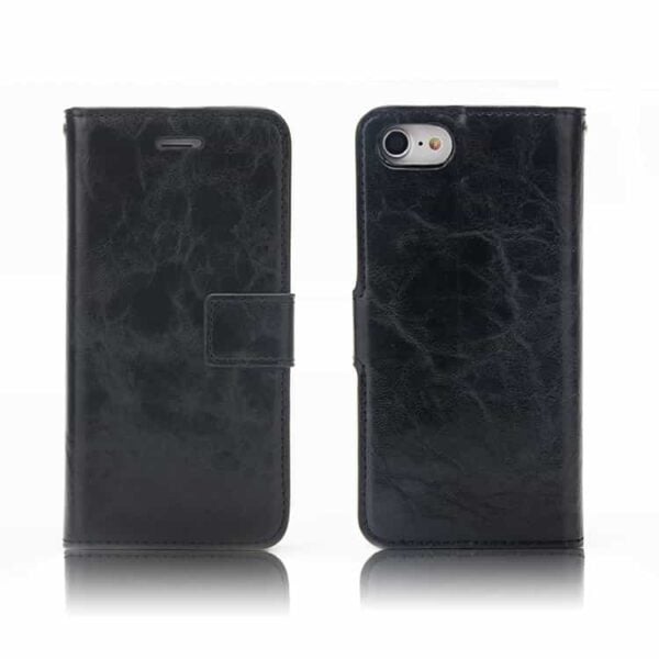 Iphone 7 - Pu Læder Cover Med Monterbar Tpu Back Og Kortslots - Sort