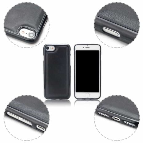 Iphone 7 - Pu Læder Skin Med Tpu Case Og Pung 2 I 1 - Sort