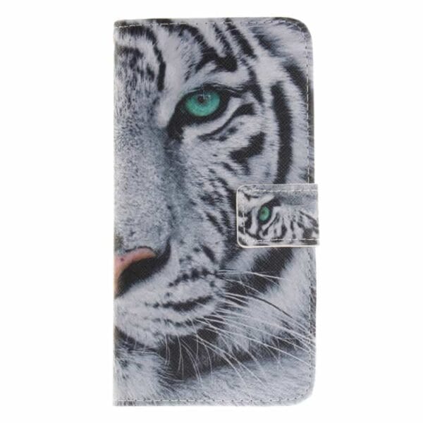 Iphone 7 Plus - Pu Læder Cover Med Kortslots - Hvid Tiger