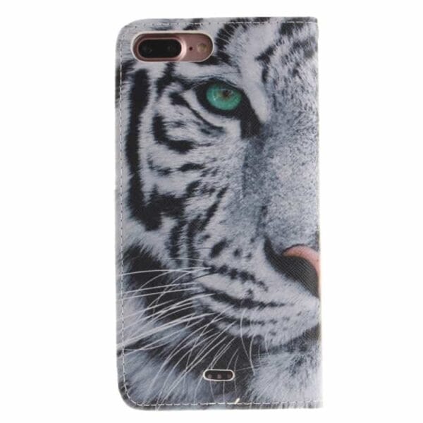 Iphone 7 Plus - Pu Læder Cover Med Kortslots - Hvid Tiger