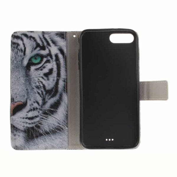 Iphone 7 Plus - Pu Læder Cover Med Kortslots - Hvid Tiger