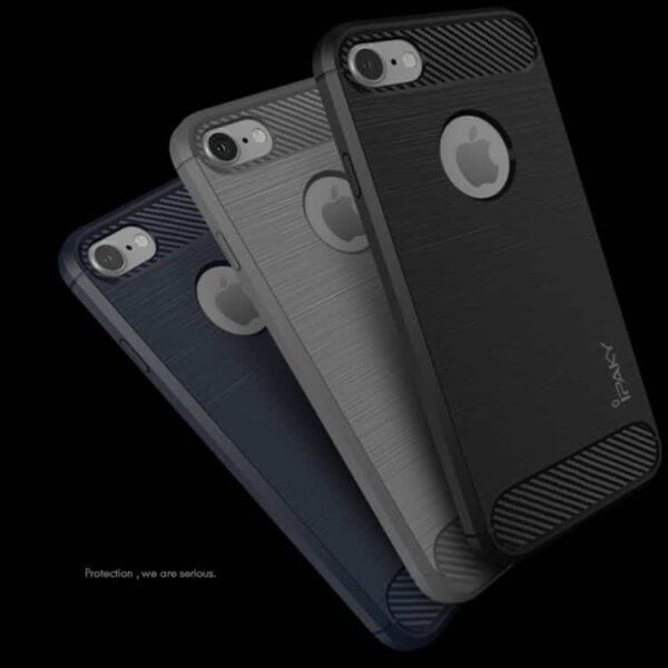 Iphone 7 - Ipaky Børstet Tpu Stødsikkert Cover Med Carbon Fiber - Sort