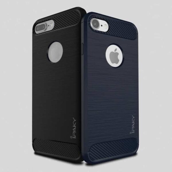 Iphone 7 - Ipaky Børstet Tpu Stødsikkert Cover Med Carbon Fiber - Sort