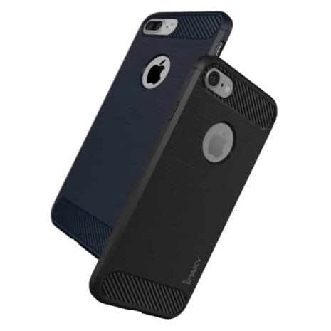 Iphone 7 - Ipaky Børstet Tpu Stødsikkert Cover Med Carbon Fiber - Sort