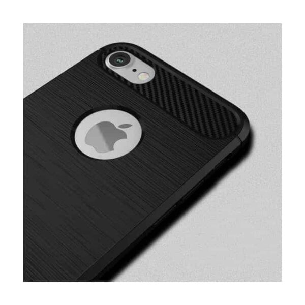 Iphone 7 - Ipaky Børstet Tpu Stødsikkert Cover Med Carbon Fiber - Sort