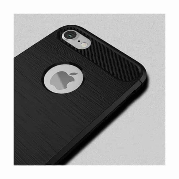 Iphone 7 - Ipaky Børstet Tpu Stødsikkert Cover Med Carbon Fiber - Mørkeblå