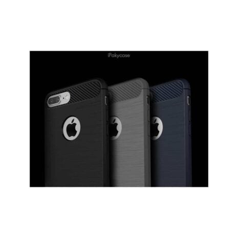 Iphone 8 Plus - Gummi Cover Med Børstet Kulfiber Look - Sort