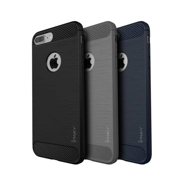 Iphone 8 Plus - Gummi Cover Med Børstet Kulfiber Look - Grå