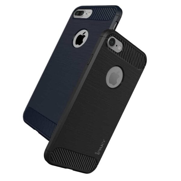 Iphone 8 Plus - Gummi Cover Med Børstet Kulfiber Look - Grå