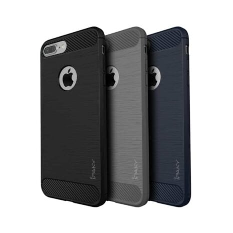 Iphone 8 Plus - Gummi Cover Med Børstet Kulfiber Look - Mørkeblå