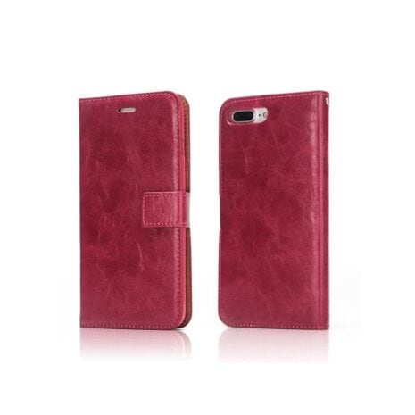 Iphone 8 Plus - Indre Gummi Cover Og Kunstlæder Etui 2-i-1 - Rosa