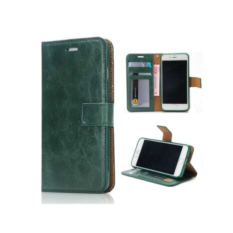 Iphone 8 Plus - Indre Gummi Cover Og Kunstlæder Etui 2-i-1 - Grøn
