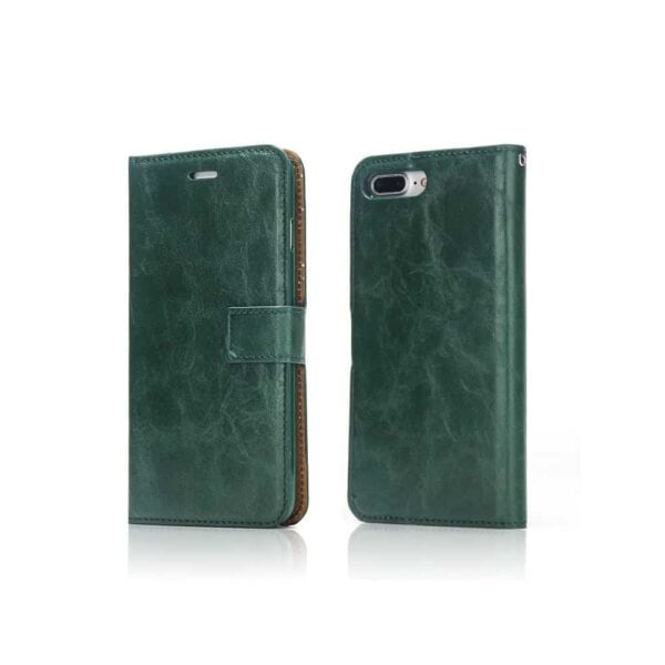 Iphone 8 Plus - Indre Gummi Cover Og Kunstlæder Etui 2-i-1 - Grøn