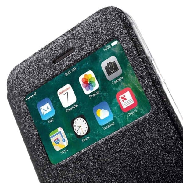 Iphone 8 - Kunstlæder Flip Cover Med Vindue - Sort