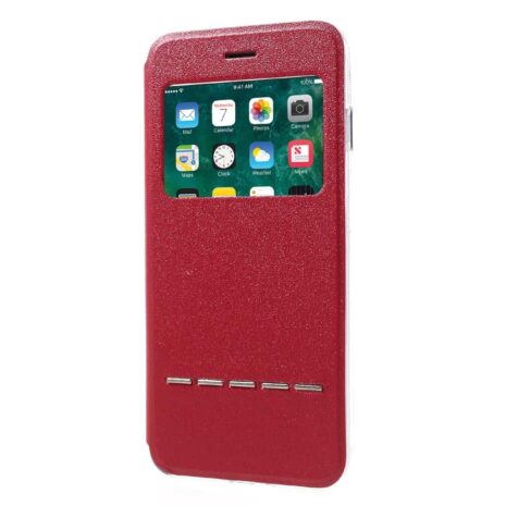Iphone 8 Plus - Kunstlæder Etui Med Stå-funktion Og Vindue - Rød