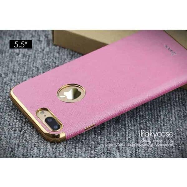 Iphone 7 Plus - Ipaky Kryds Tekstur Pu Læder Overtrukket Tpu Cover - Rosa