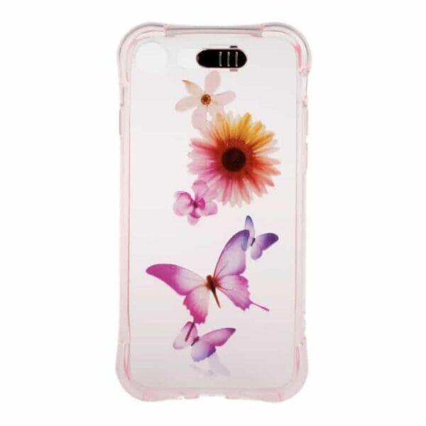 Iphone 7 - Lysende Cover Ved Opkald Beskyttende Tpu Cover - Blomster Og Lilla Sommerfugle