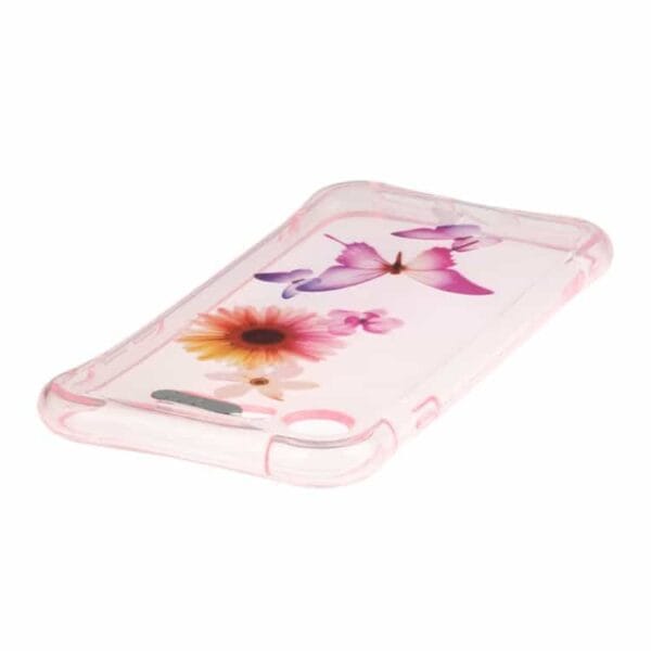 Iphone 7 - Lysende Cover Ved Opkald Beskyttende Tpu Cover - Blomster Og Lilla Sommerfugle