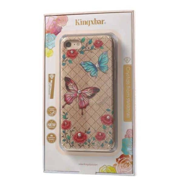 Iphone 7 - Kingxbar Dreamland Series Swarovski Krystal Pc Cover - Sommerfugle Og Roser