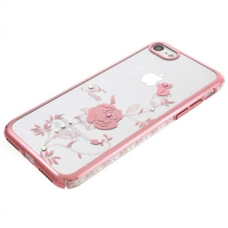 Iphone 7 - Kingxbar Swarovski Diamant Blomst Pc Cover Med Rosaguld Kant - Rose