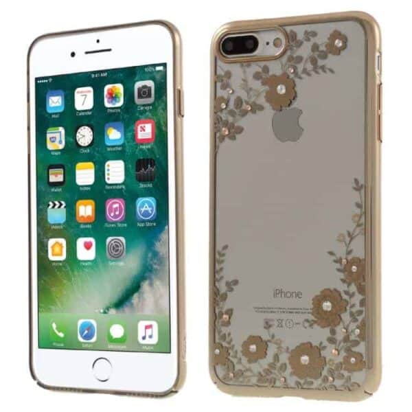 Iphone 7 Plus – Kavaro Blomster Mønster Swarovski Guldbelagt Pc Cover – Brun